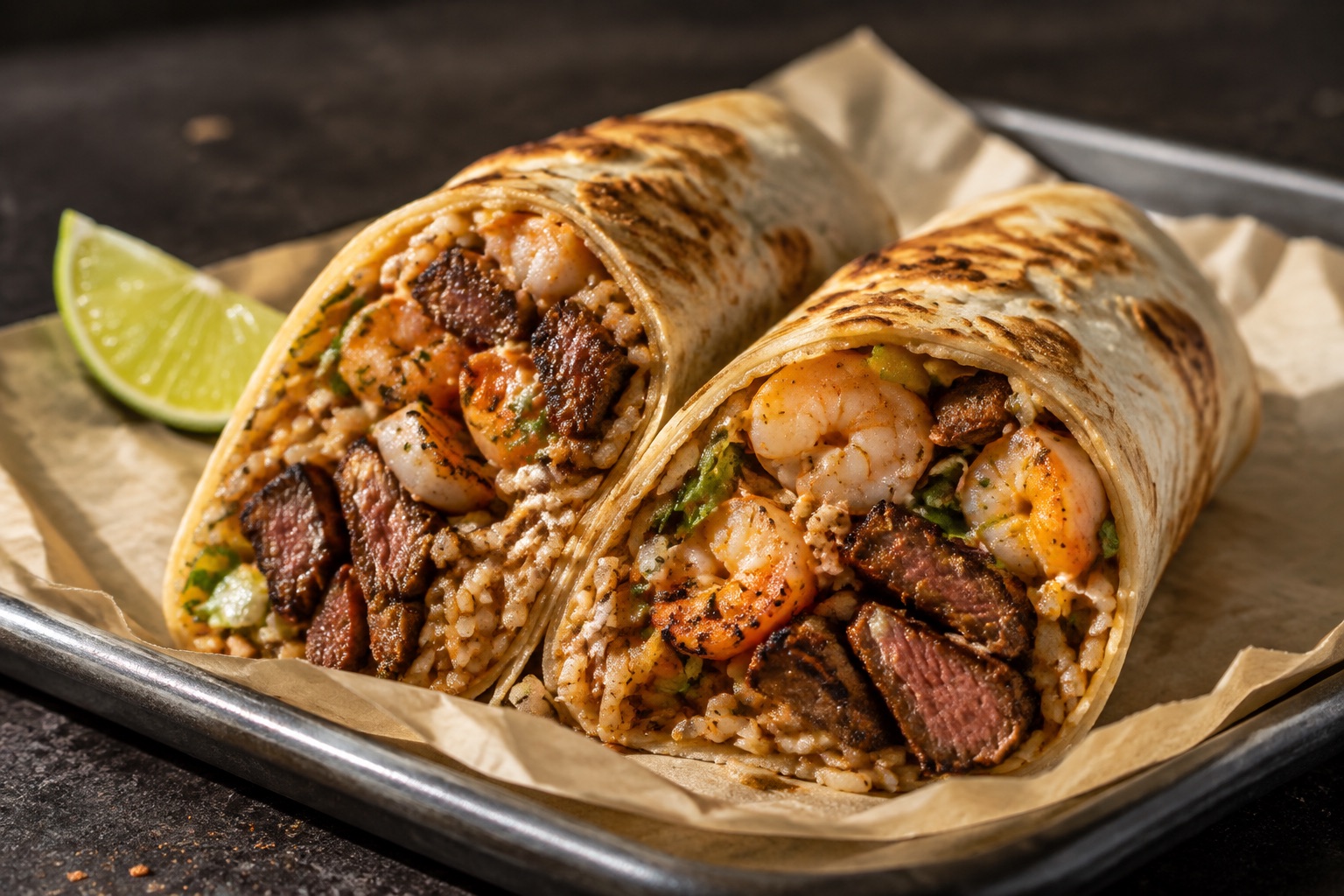 Surf and turf burrito food mockup